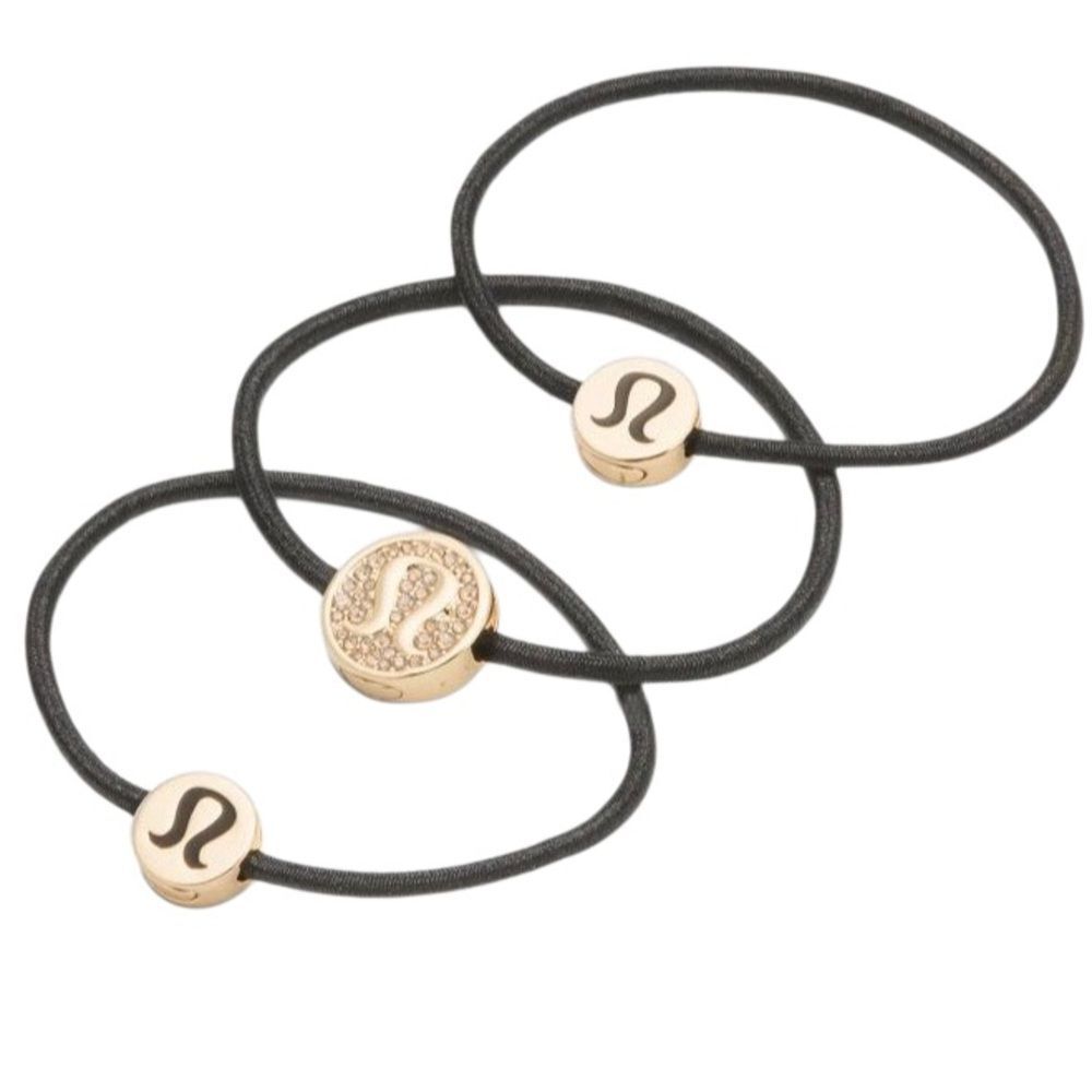 Lululemon Logo Hair Ties 3 Pack Gold / Black - Picture 10 of 10